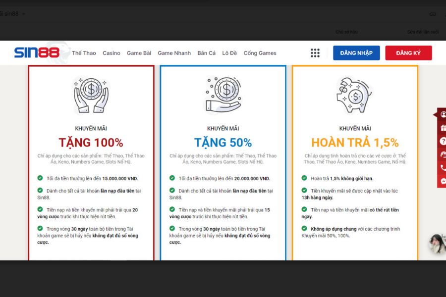 Có 3 khuyến mãi Sin88 hấp dẫn nổi bật nhất